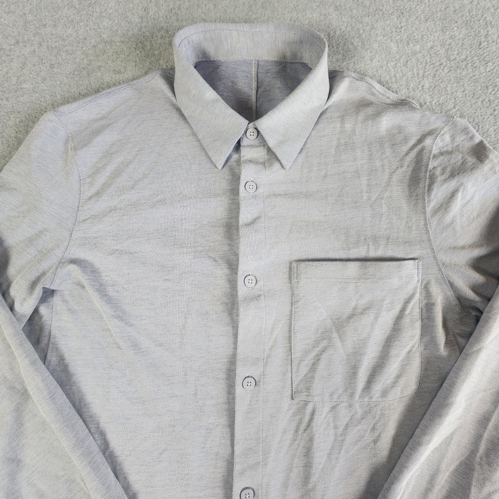 Lululemon Commission Button Shirt Mens M Blue Gray Long Sleeve Vented Zip Pocket